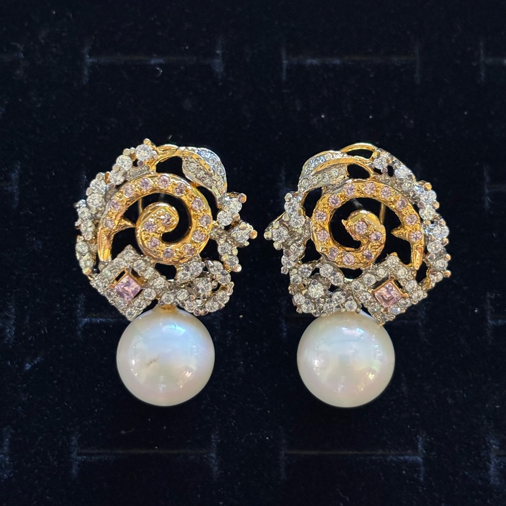 Elegant Gold and Silver Pearl Earrings